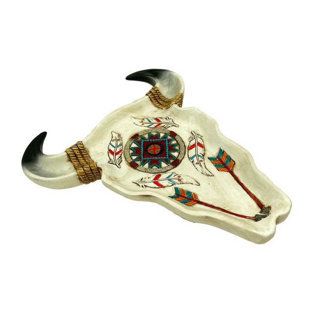 TRIBAL PLATE SKULL W FEATHERS  & ARROWS