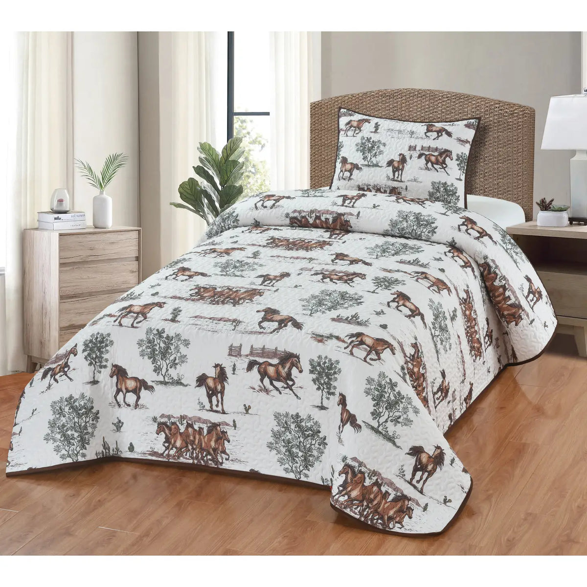 RUSTIC TRAIL HORSES QUILT SET - TWIN