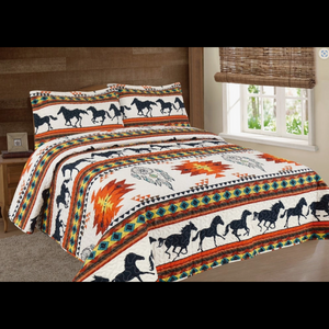 Sunset Navajo Southwest Running Horse 3pc Bedspread Set