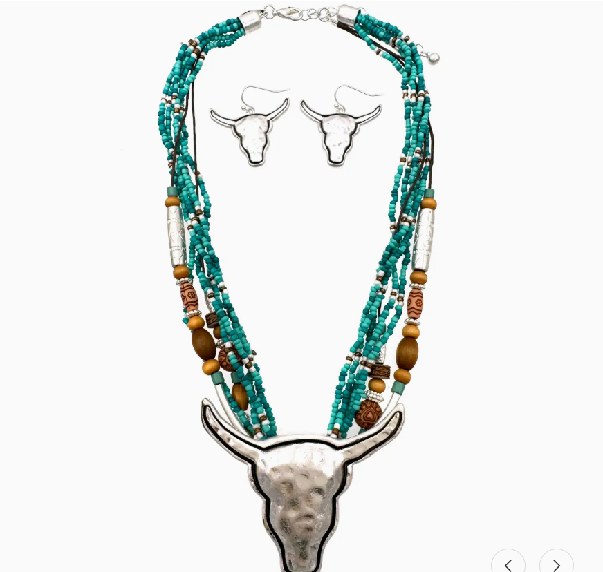 Turquoise Navajo Bead Longhorn Pendant Necklace