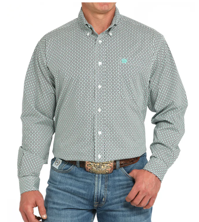 CINCH MEN'S L/S  PATTERN TEAL