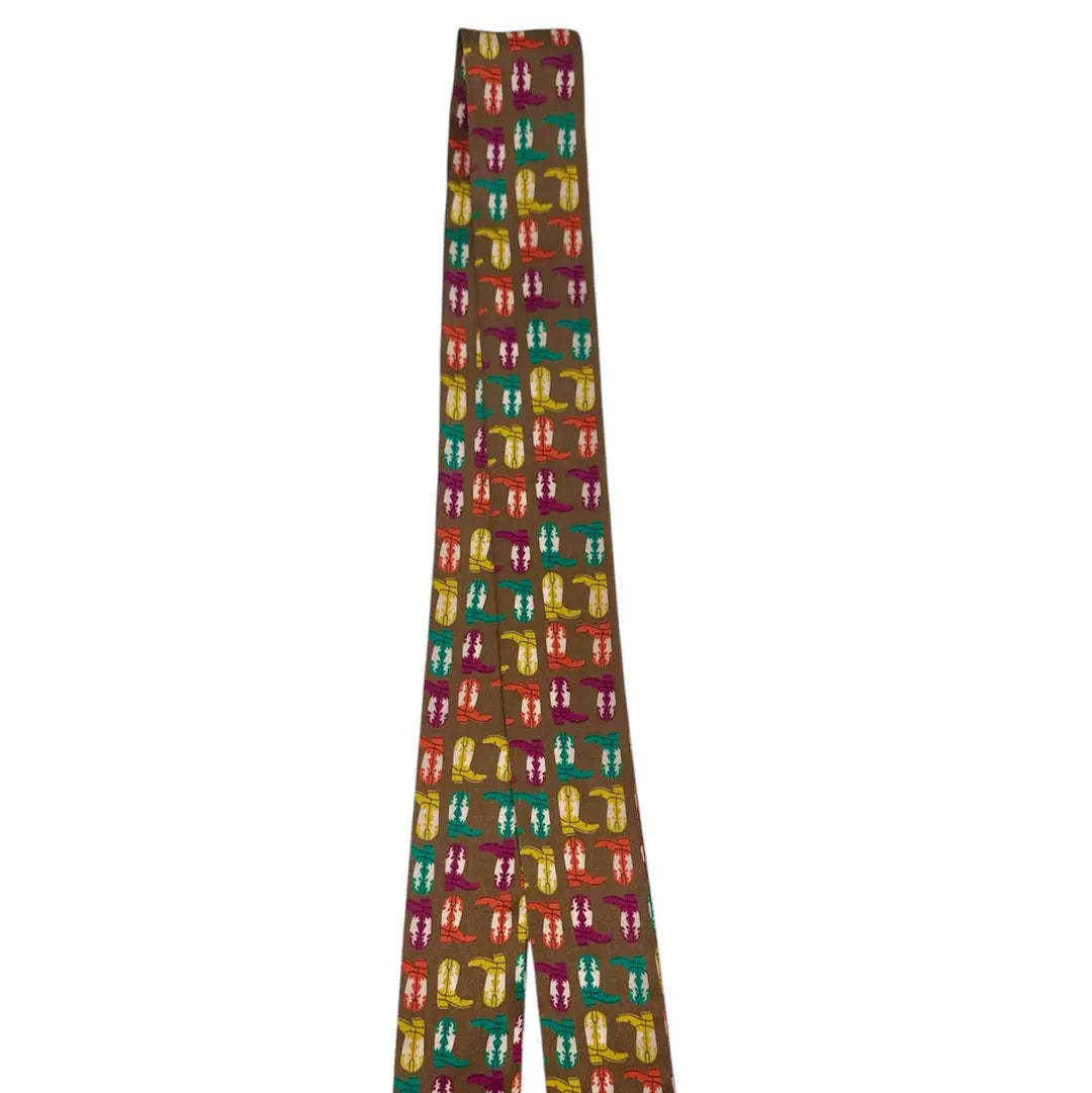 BROWN SILK TWILLY WITH MULTI COLOR BOOTS