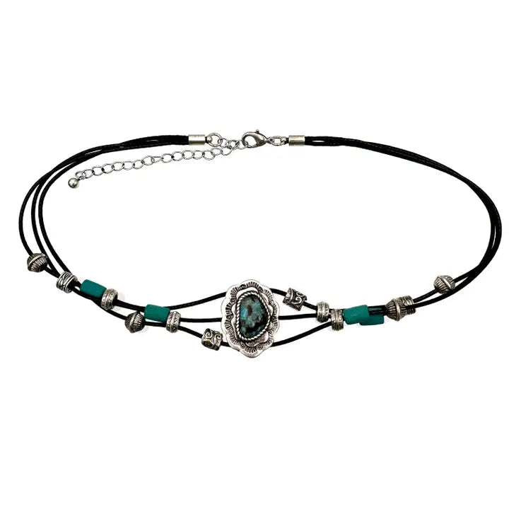 TURQUOISE STONE CORD CHOKER