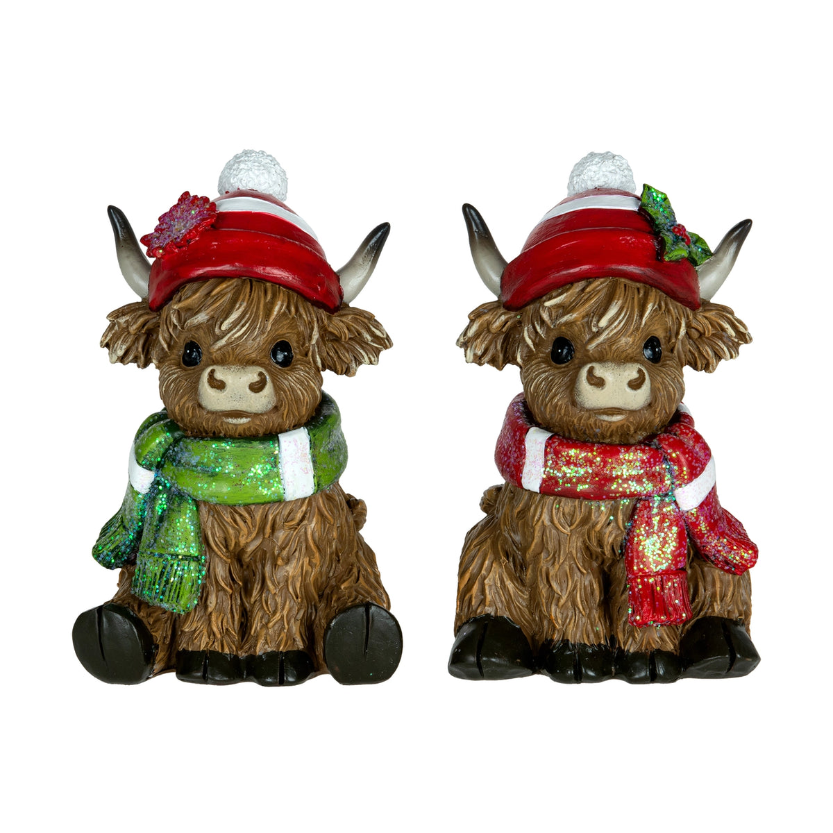 5.5" HIGHLAND COW WITH CHRISTMAS SCARF AND HAT