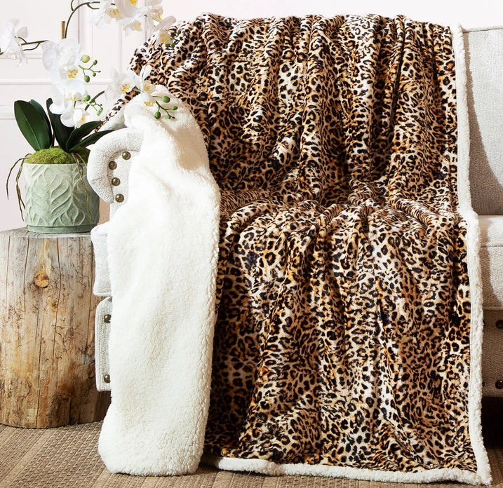 LEOPARD PLUSH SHERPA THROW