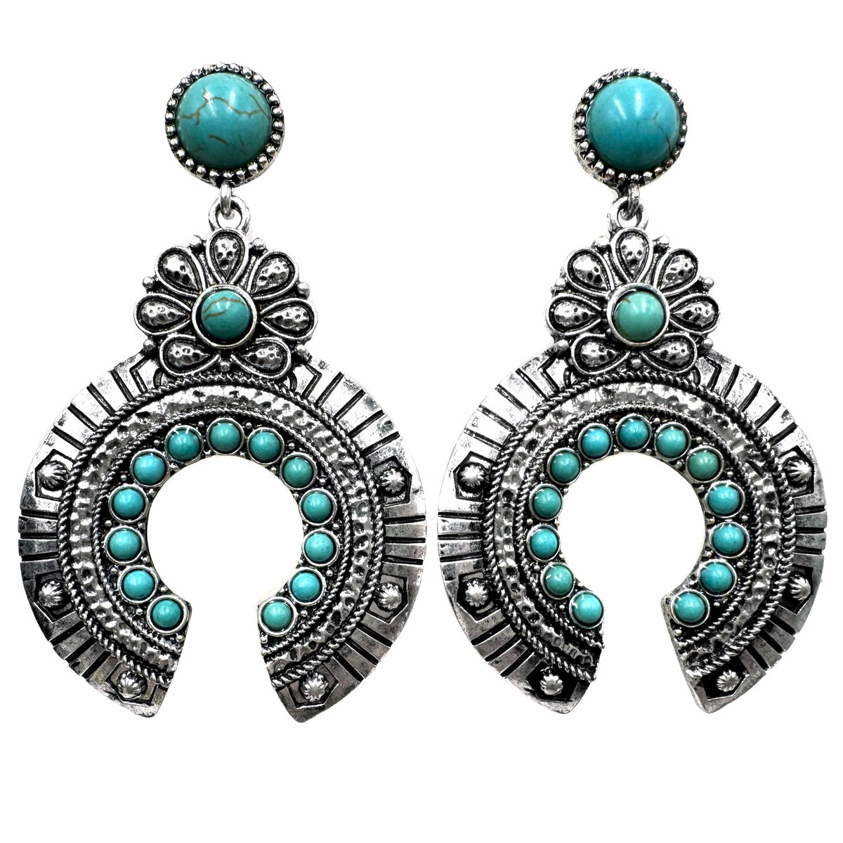 TURQUOISE SQUASH BLOSSOM EARRINGS