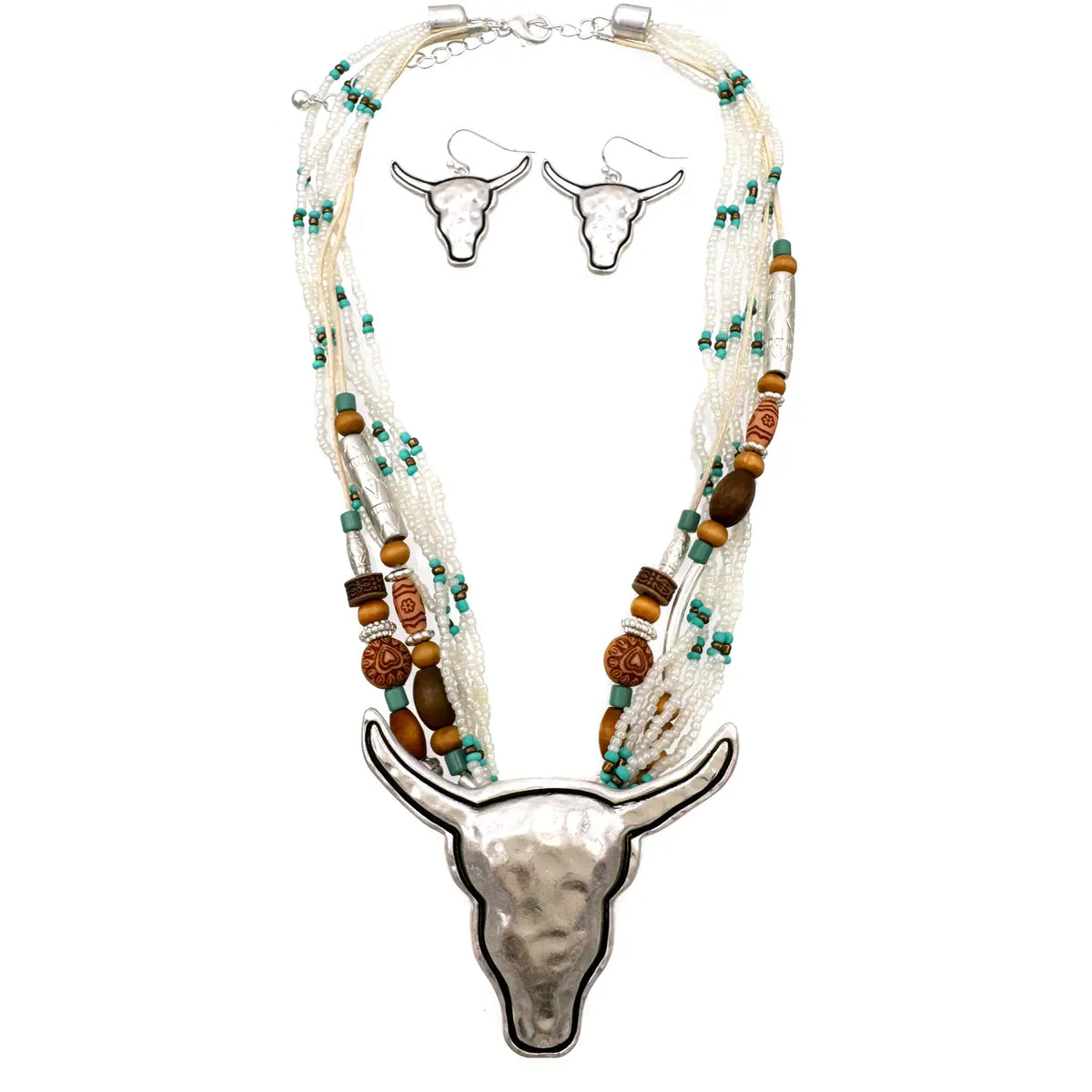 WHITE Navajo Bead Longhorn Pendant Necklace