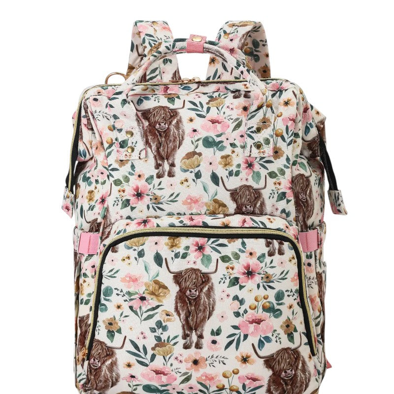 HIGHLAND COW FLORAL WESTERN DIAPER BAG