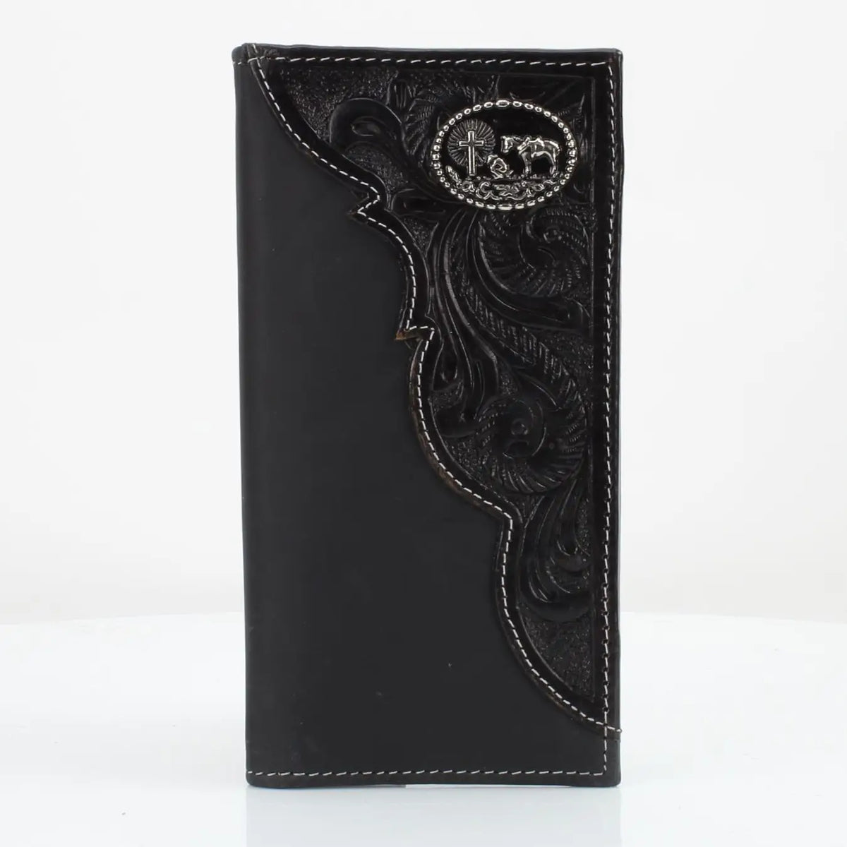 MENSAMERICAN BISON RODEO STYLE WALLET BLACK DISTRESSED