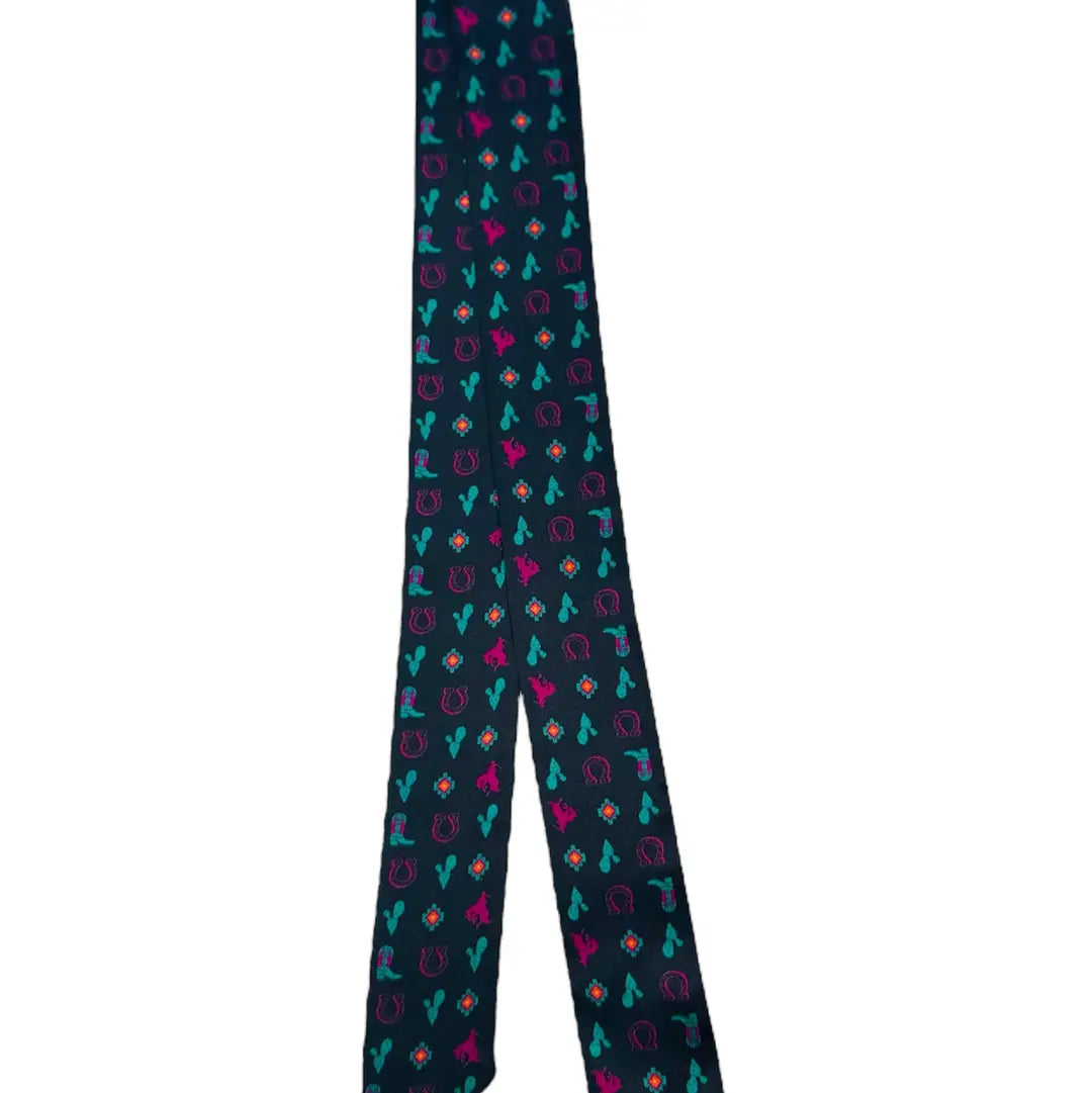 BLACK SILK TWILLY WITH CACTUS AND HORSESHOES
