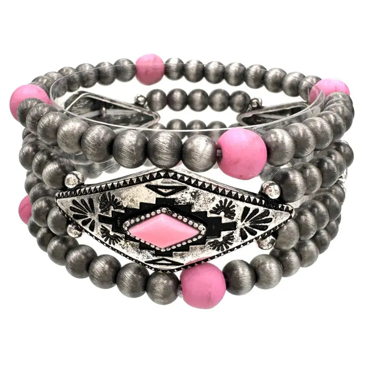 PINK 3 PC NAVAJO STYLE STRETCH BRACELET