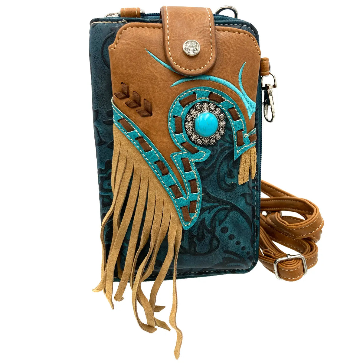 FRINGE CROSSBODY PHONE WALLET W TURQ. (Copy)