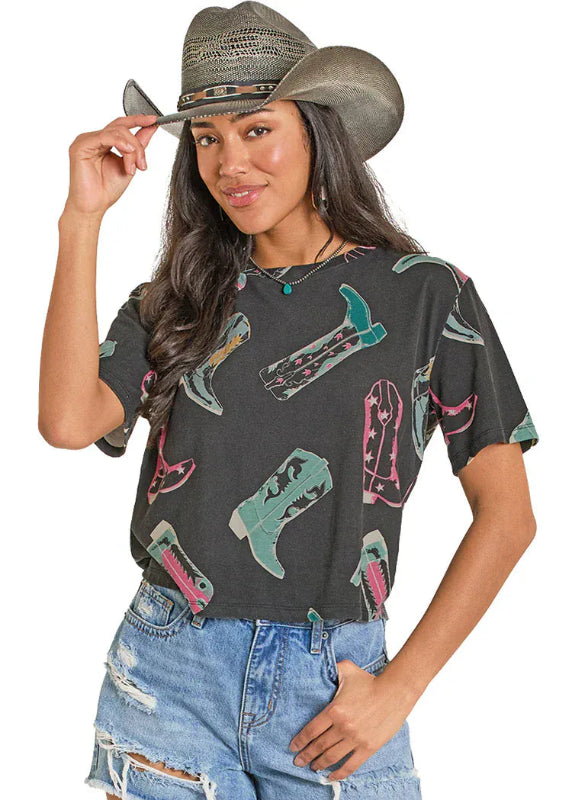 ROCK & ROLL BOOT PRINT T-SHIRT