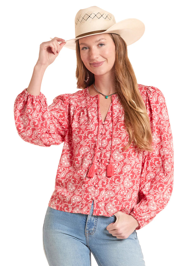 PANHANDLE SLIM FLORAL PRINT PHEASANT BLOUSE