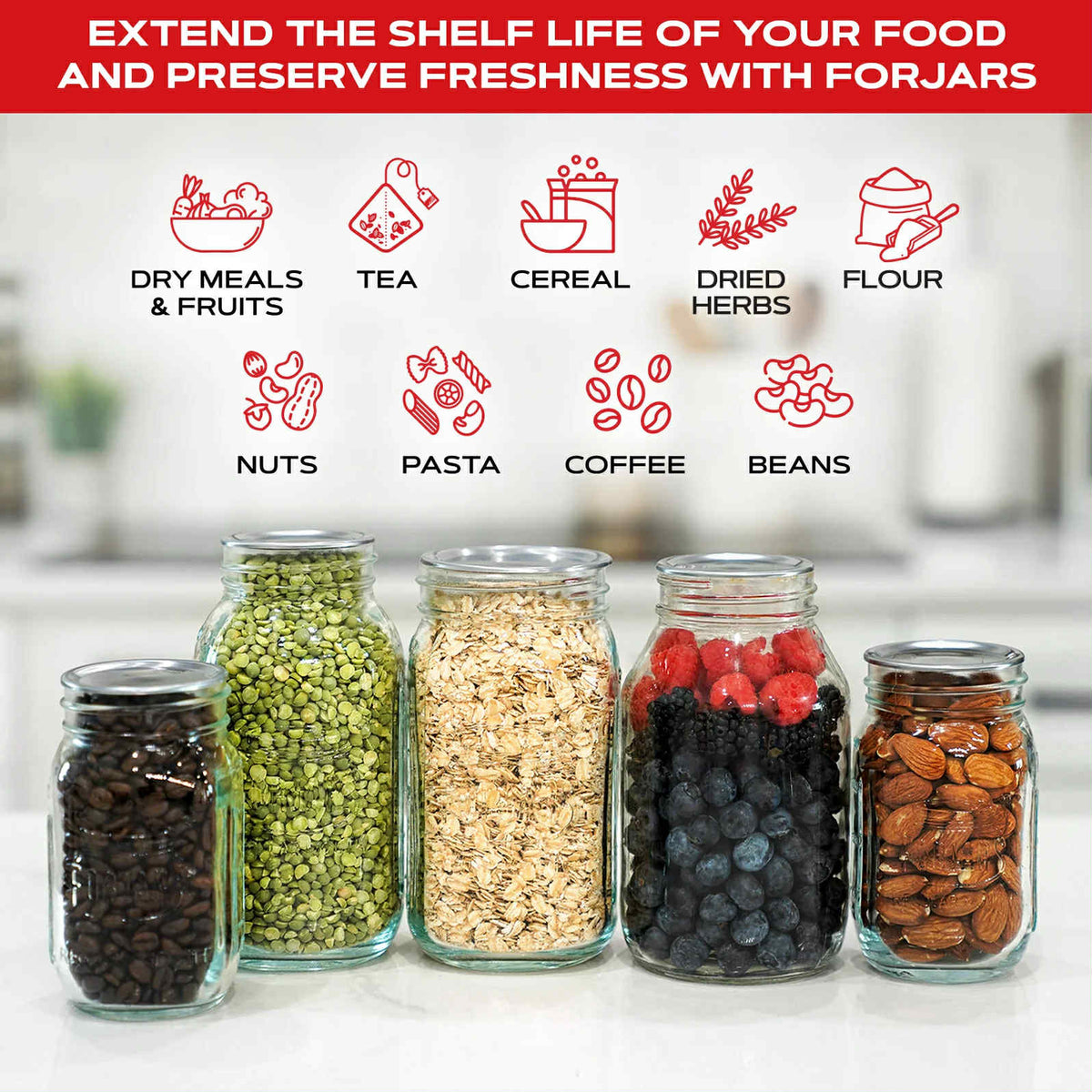 FORJARS® - Premium Mason Jars – 16 oz (12-Pack) | Regular Mouth Glass Canning Jars