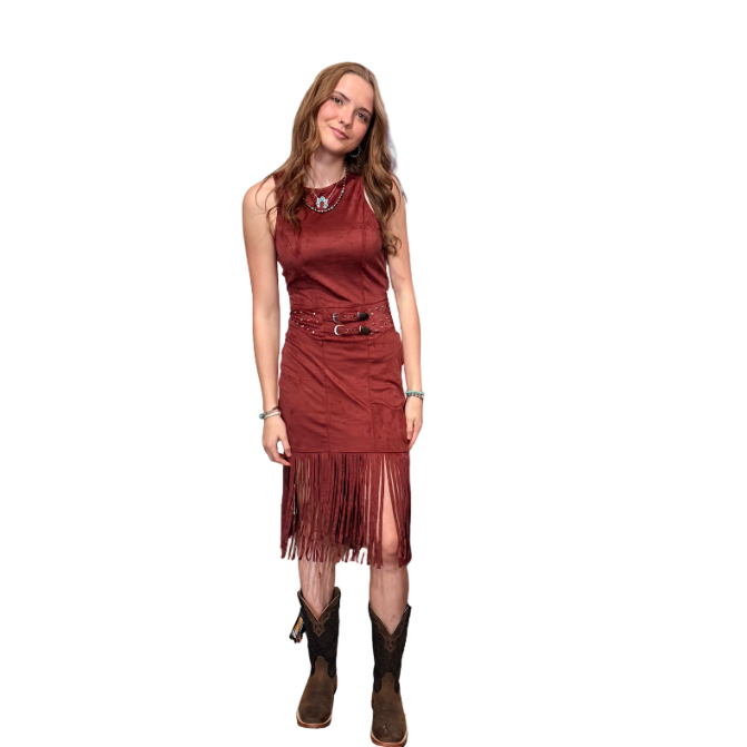 R&R WESTERN MICROSUEDE FRINGE DRESS