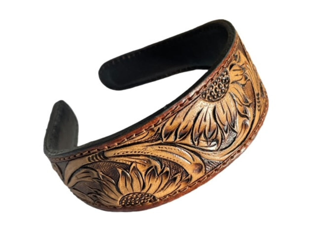 AMERICAN DARLING TOOLED LEATHER HEADBAND WITH SUNFLOWER