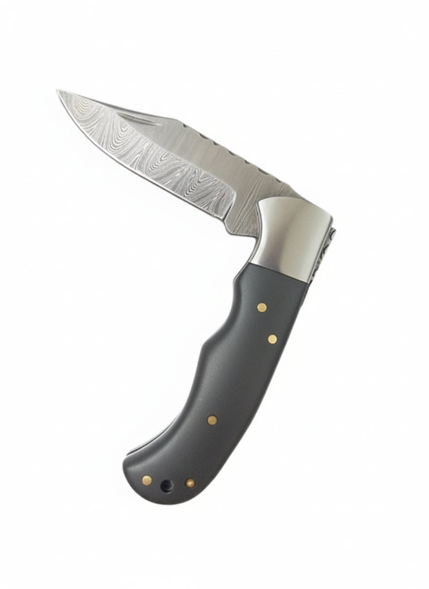 VIKING DAMASCUS FOLDING POCKET KNIFE BUFFALO HORN