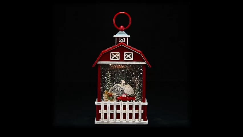 9.5" Red Barn Snow Globe W/Truck, House & Led Lights