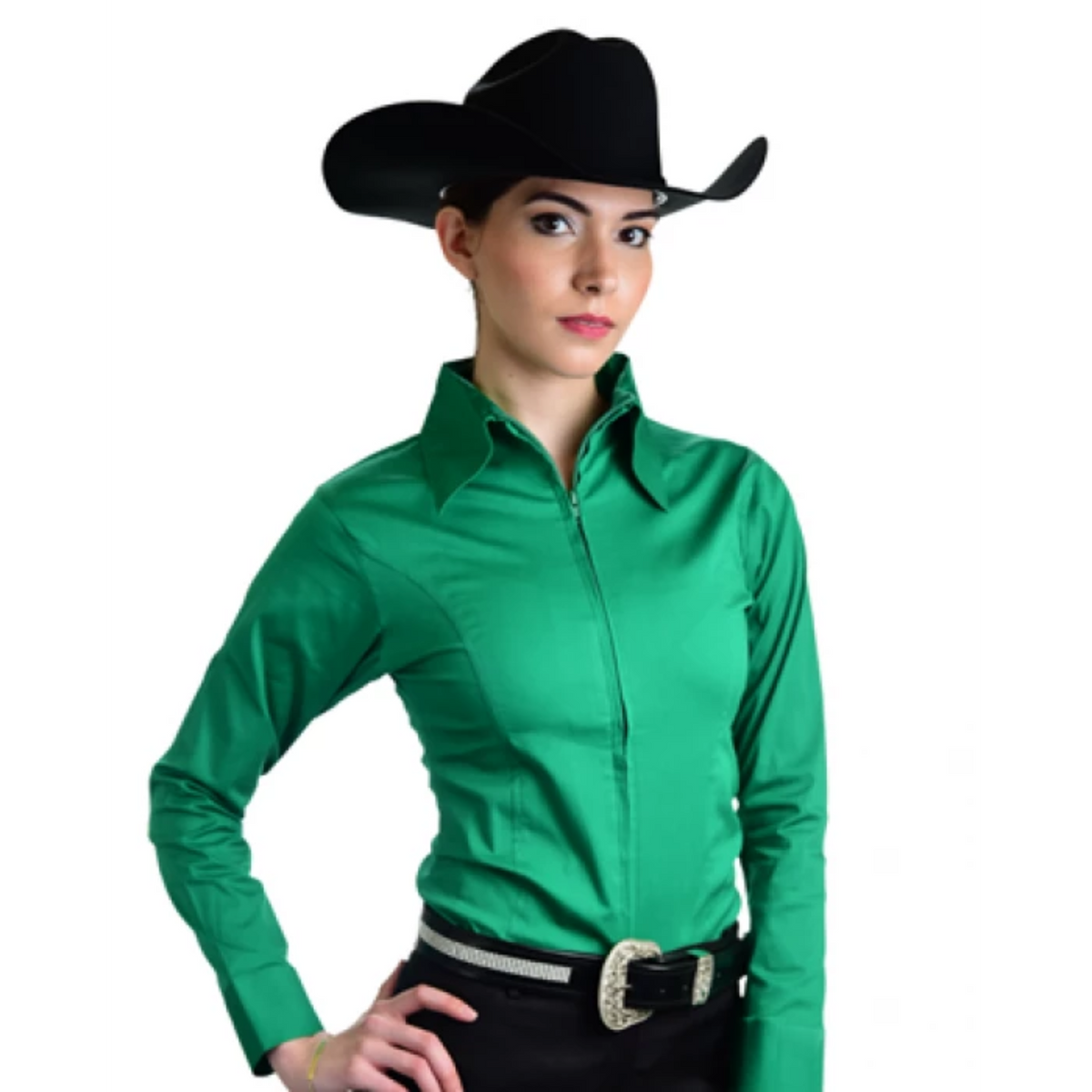 Emerald Green Zip up show shirt
