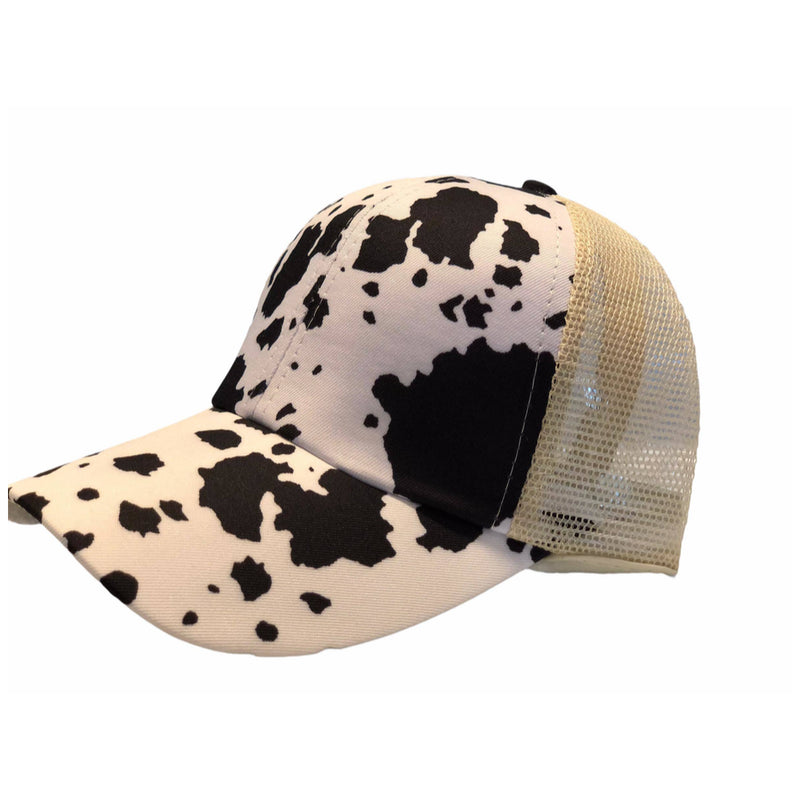 Ponytail Cap - Black Cow print
