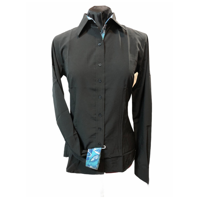 Black Microfiber Button up with contrasting collar and Cuffs