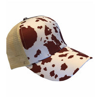 Ponytail Cap - Brown Cow print