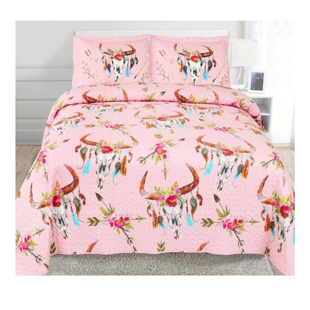 Pink BoHo Skull  Quiltlet Set