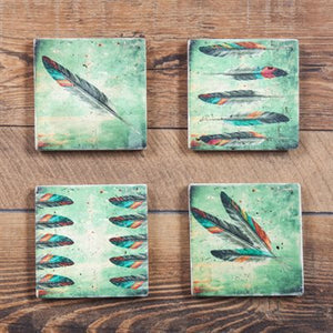 Tossed Feather Coaster Set (4)