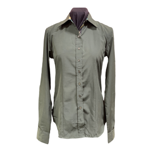 Olive  Microfiber Button up with contrasting collar and Cuffs