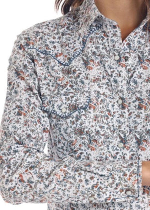 Rock & Roll Cowgirl Charcoal Floral Ladies Shirt