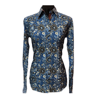 Navy and Black Paisley with Brown Contrasting Collar - Microfibre