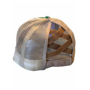 Ponytail Cap - Brown Cow print